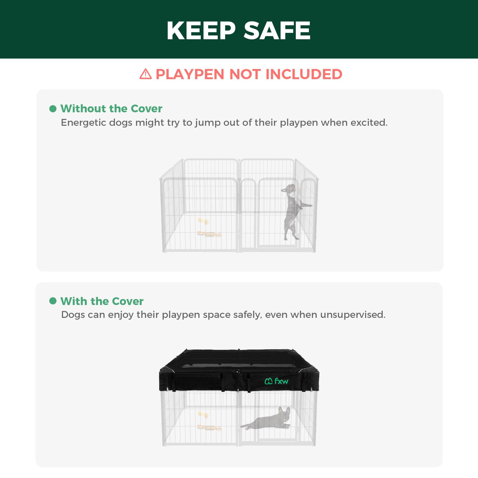 FXW Mesh Top Cover visibility mesh closeup enables easy monitoring of your dog.