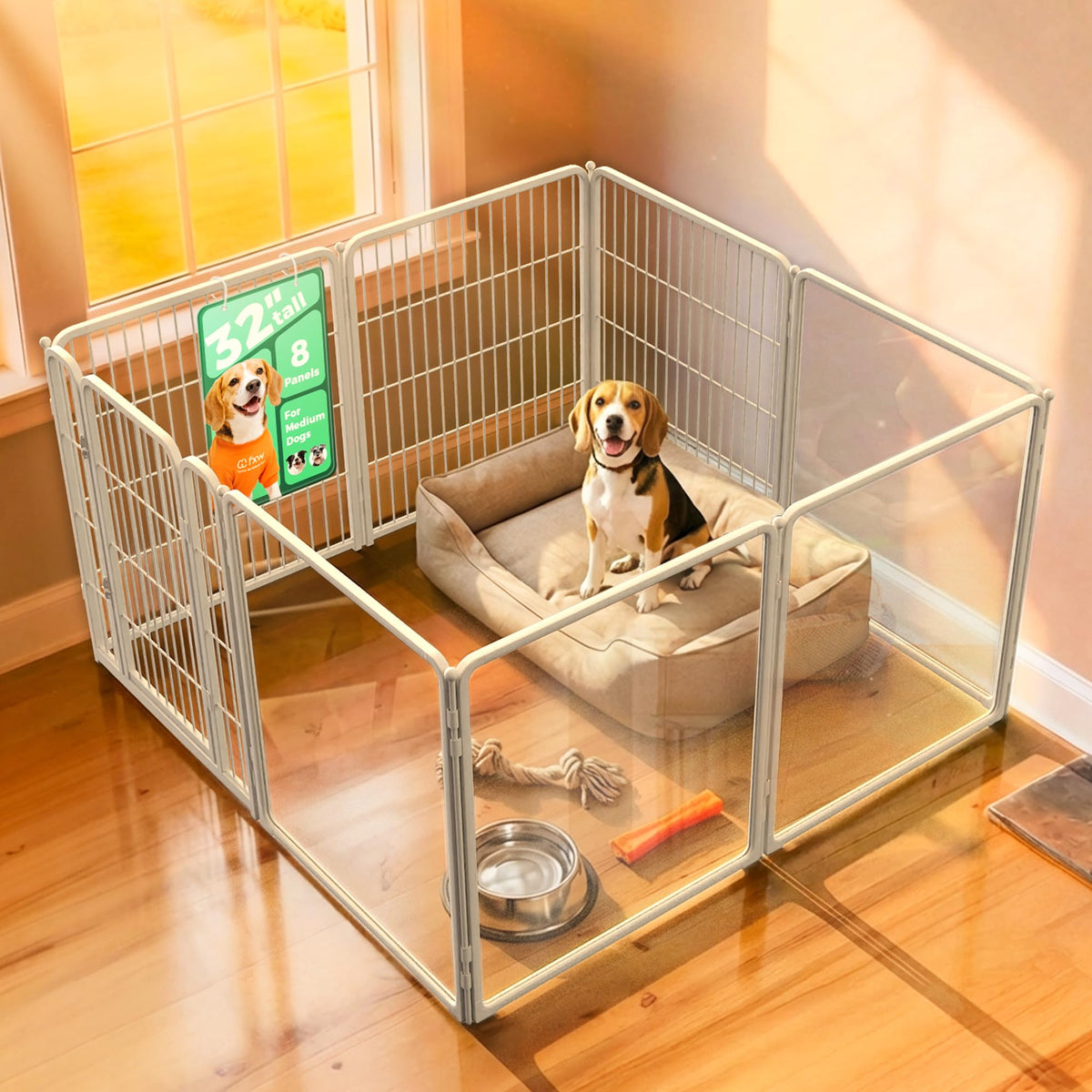 FXW Pawadise acrylic-panel visibility for clear, supervised indoor play.