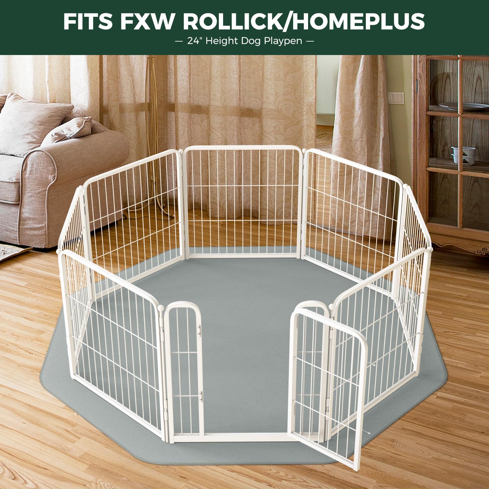 FXW playpen setup with pad offers easy, clean training area.