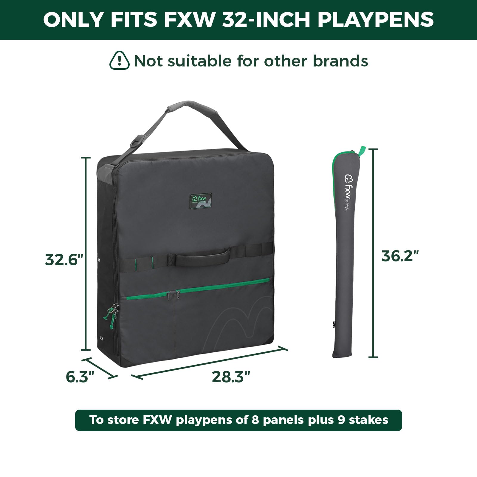 FXW storage bag stake compartment keeps up to nine stakes secure.