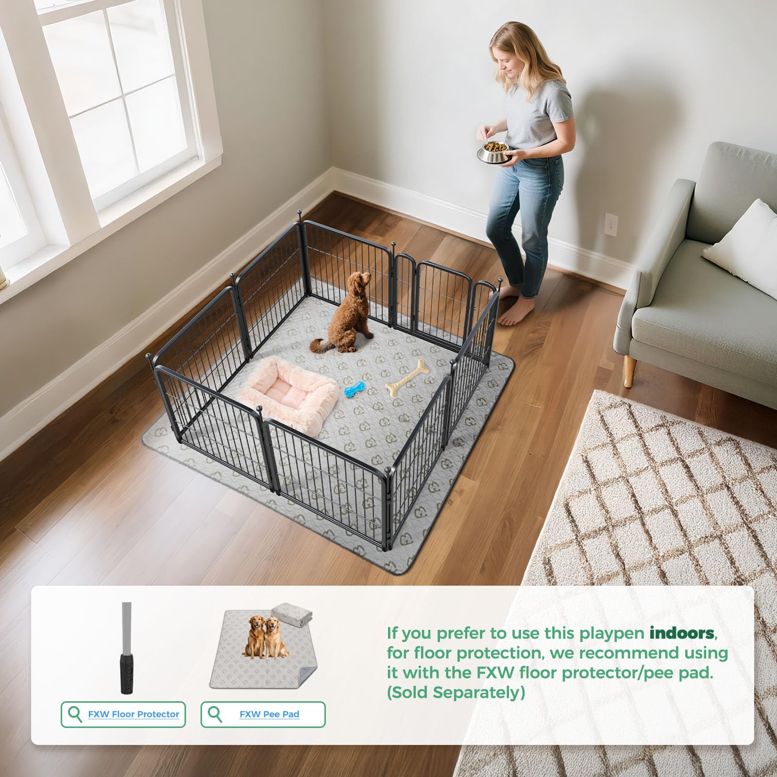 FXW Rollick with sturdy ground stakes provides stable outdoor playpen.