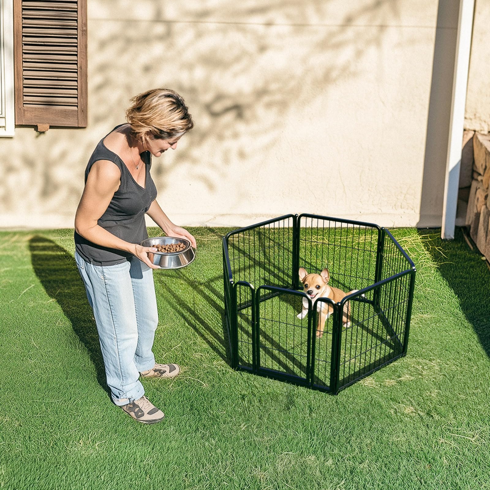 FXW Rollick Unleashed dog-pen door open demonstrates easy-access entry for puppies
