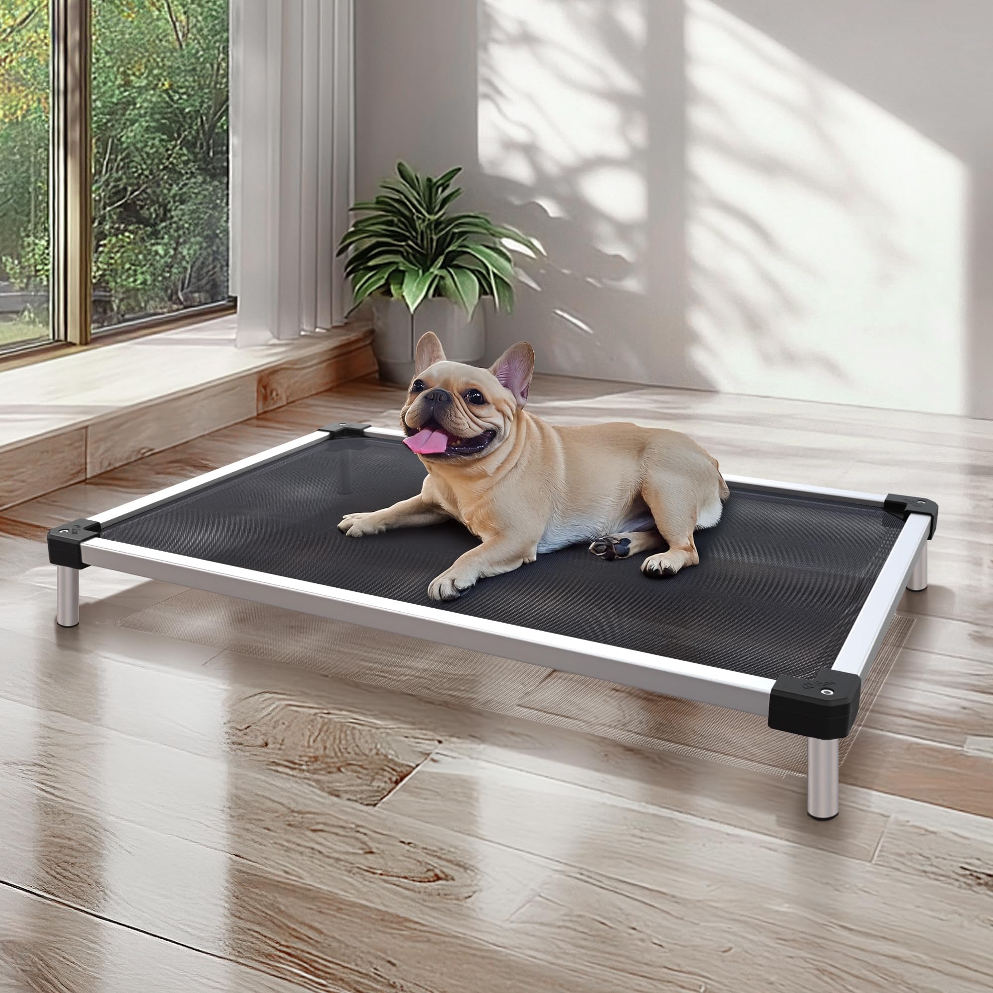 FXW TitanNest chew-proof elevated bed showing durable edges for safe chewing.