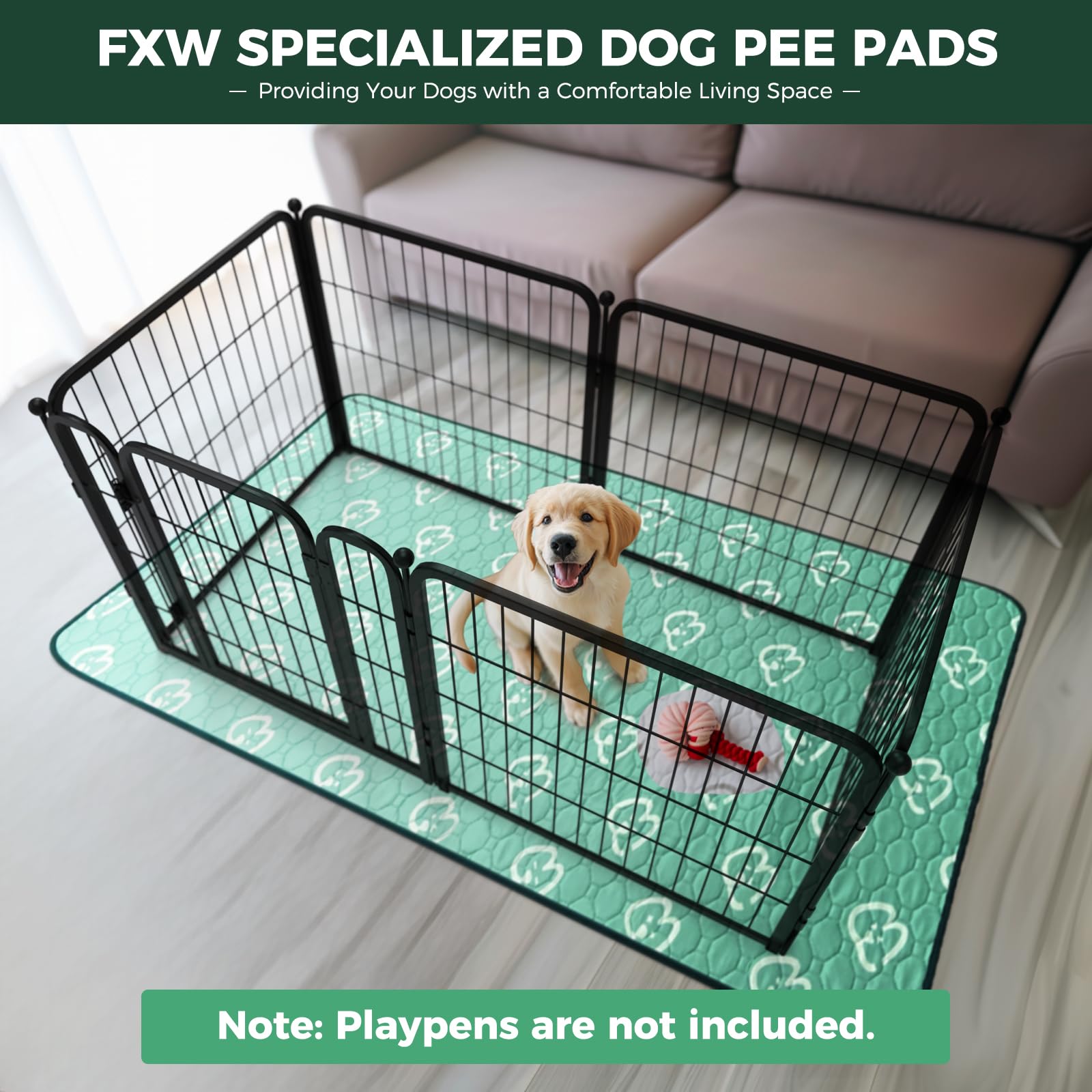 FXW washable pee pad waterproof shield protects floors from accidents.
