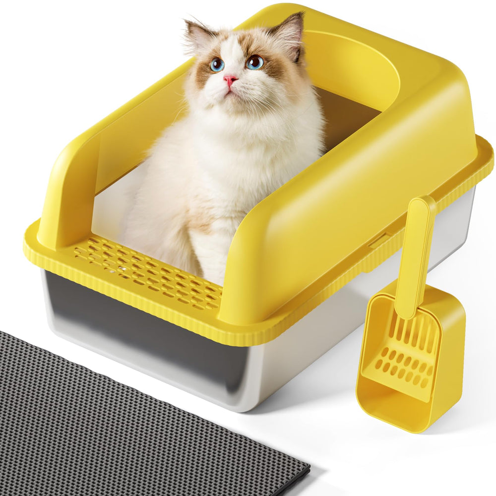 FYLICA stainless-steel cat litter box with lid demonstrates leak-proof containment for busy households.