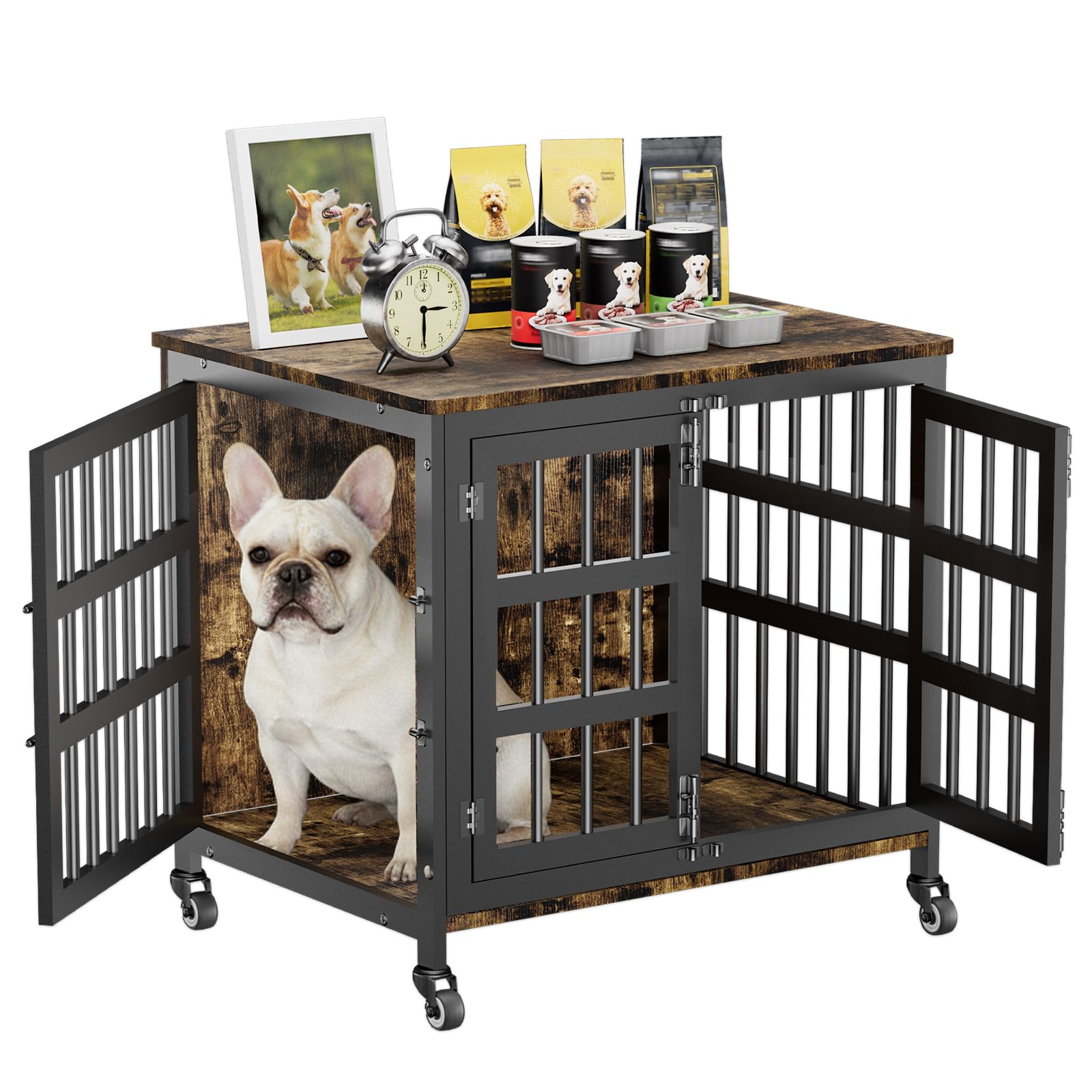 FZGhome 27inch dog crate furniture with wheels for easy mobility.