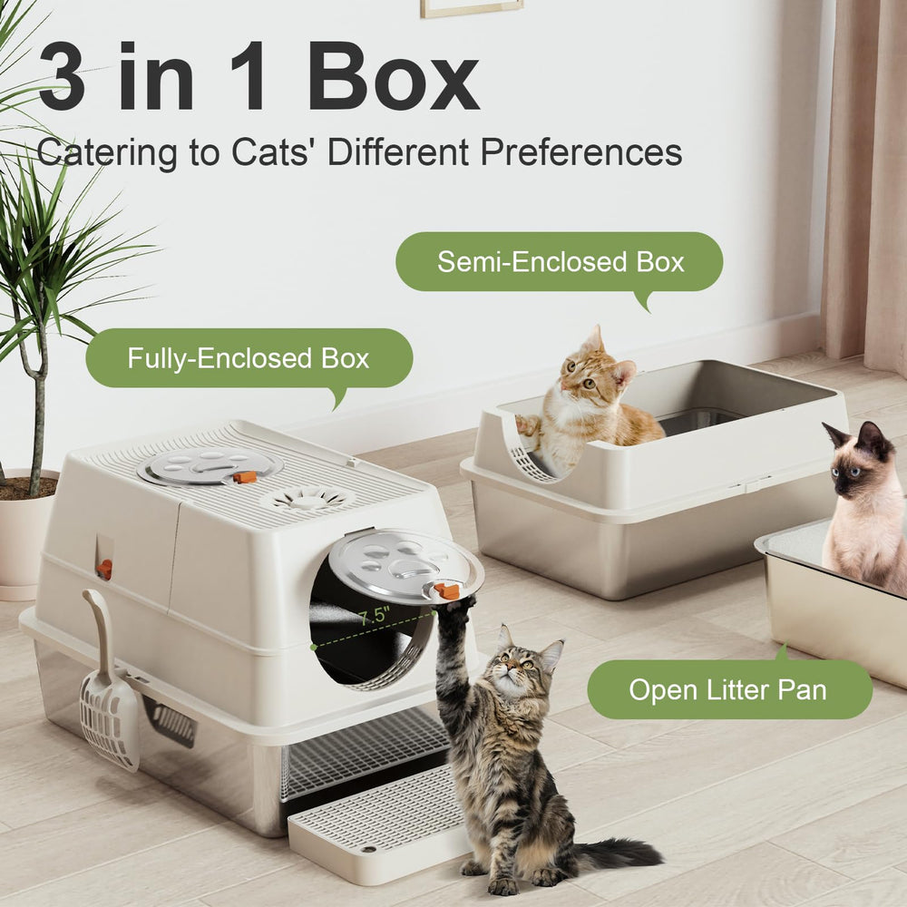 FZGhome big cat stainless steel litter box interior highlights roomy space and easy turning.