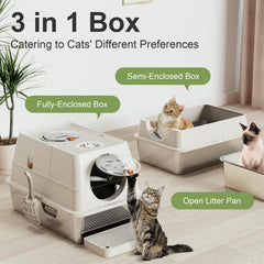 FZGhome big cat stainless steel litter box interior highlights roomy space and easy turning.