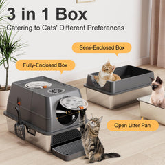 FZGhome stainless steel litter box with 3-layer shell demonstrates versatile configurations