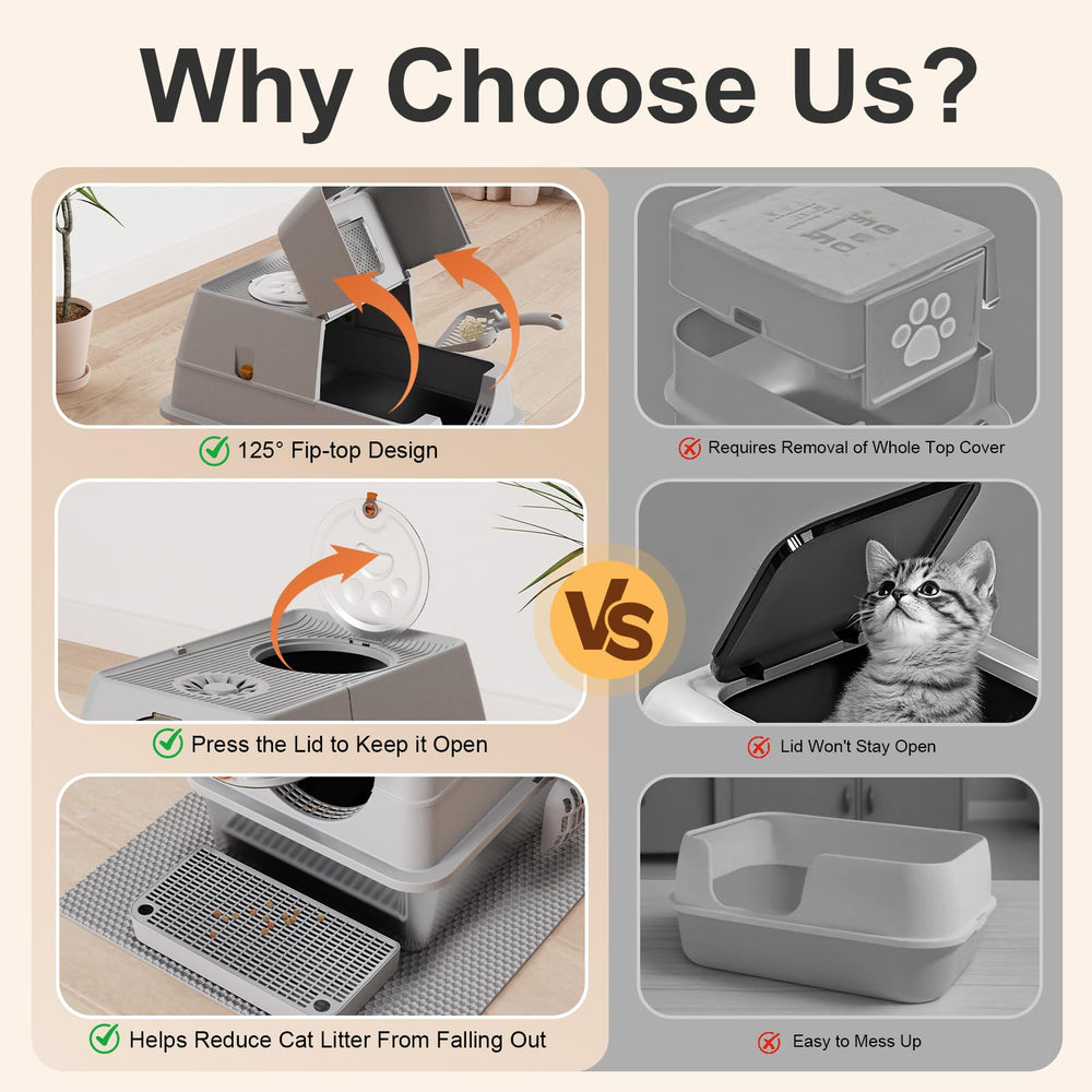 FZGhome XL metal litter box open configuration shows spacious interior for easy turning.