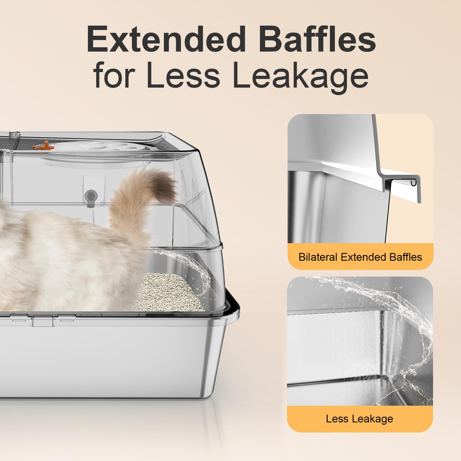 FZGhome litter box in semi-enclosed mode demonstrates easier cleaning access.