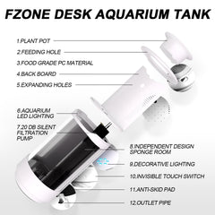 FZONE 1.2Gal desktop aquarium plant-pot close-up shows integrated greenery and easy plant display