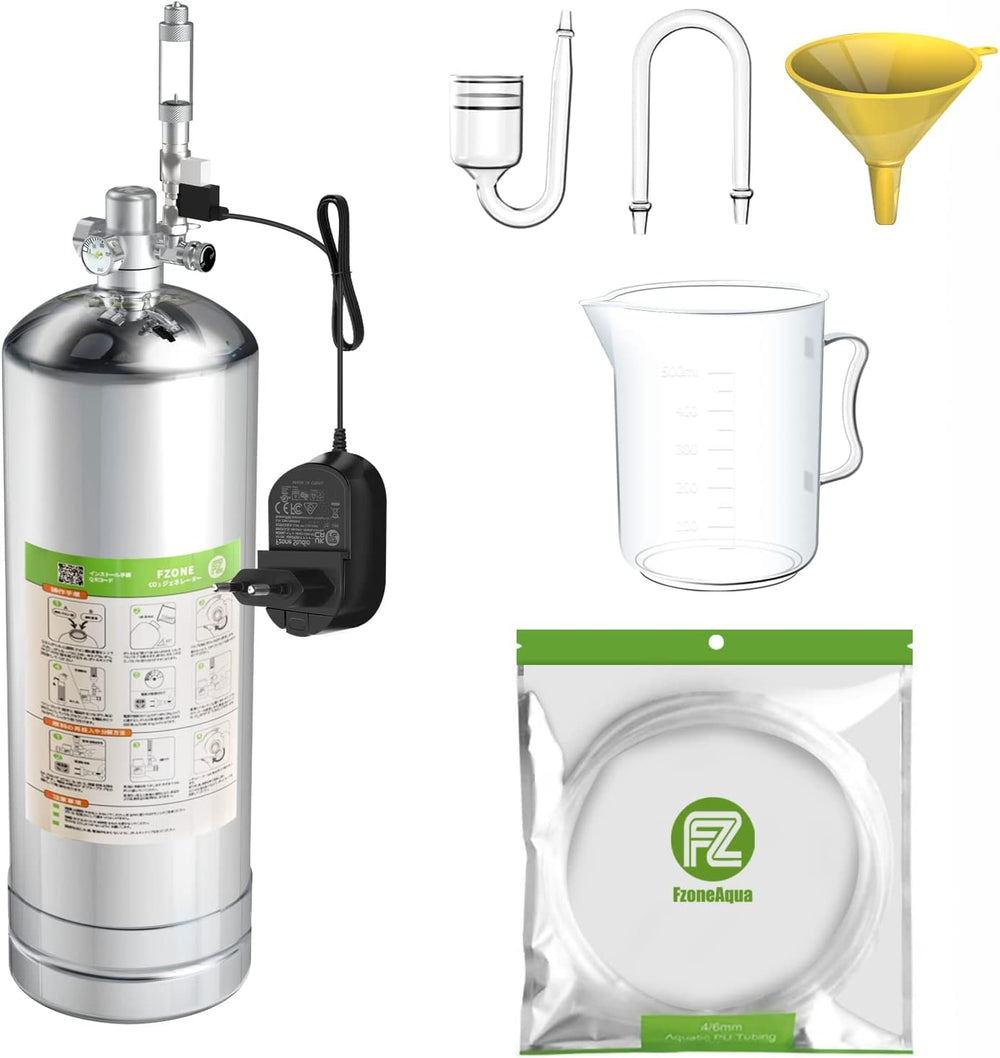 FZONE CO2 bottle 2.5L close-up highlights durable stainless steel wall for longevity