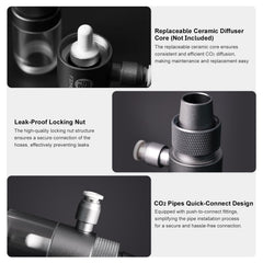 FZONE inline diffuser attached to 5/8 inch tubing for medium tank compatibility