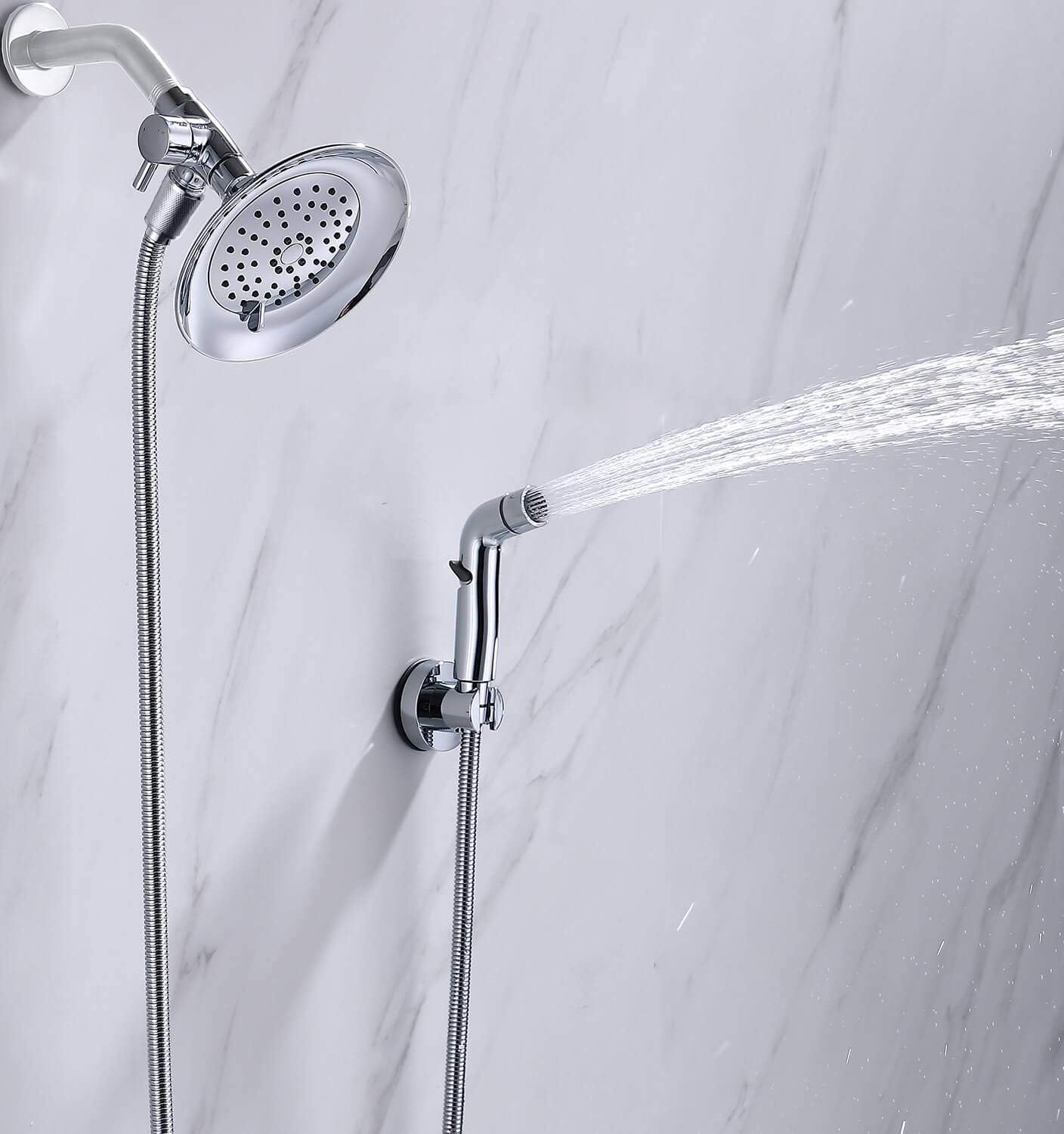 G-Promise chrome dog shower attachment close-up shows sturdy construction