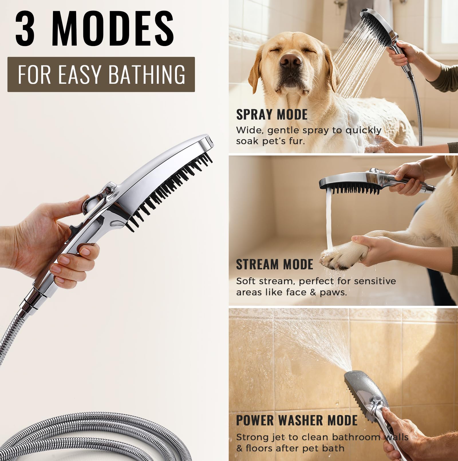 G-Promise pause mode on dog shower attachment saves water during lather