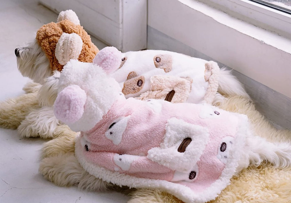 GabeFish dog winter coat with hat pink small back view, snug fit for all-day comfort