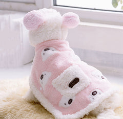 GabeFish dog winter coat with hat pink small side view, lightweight warmth during outdoor adventures