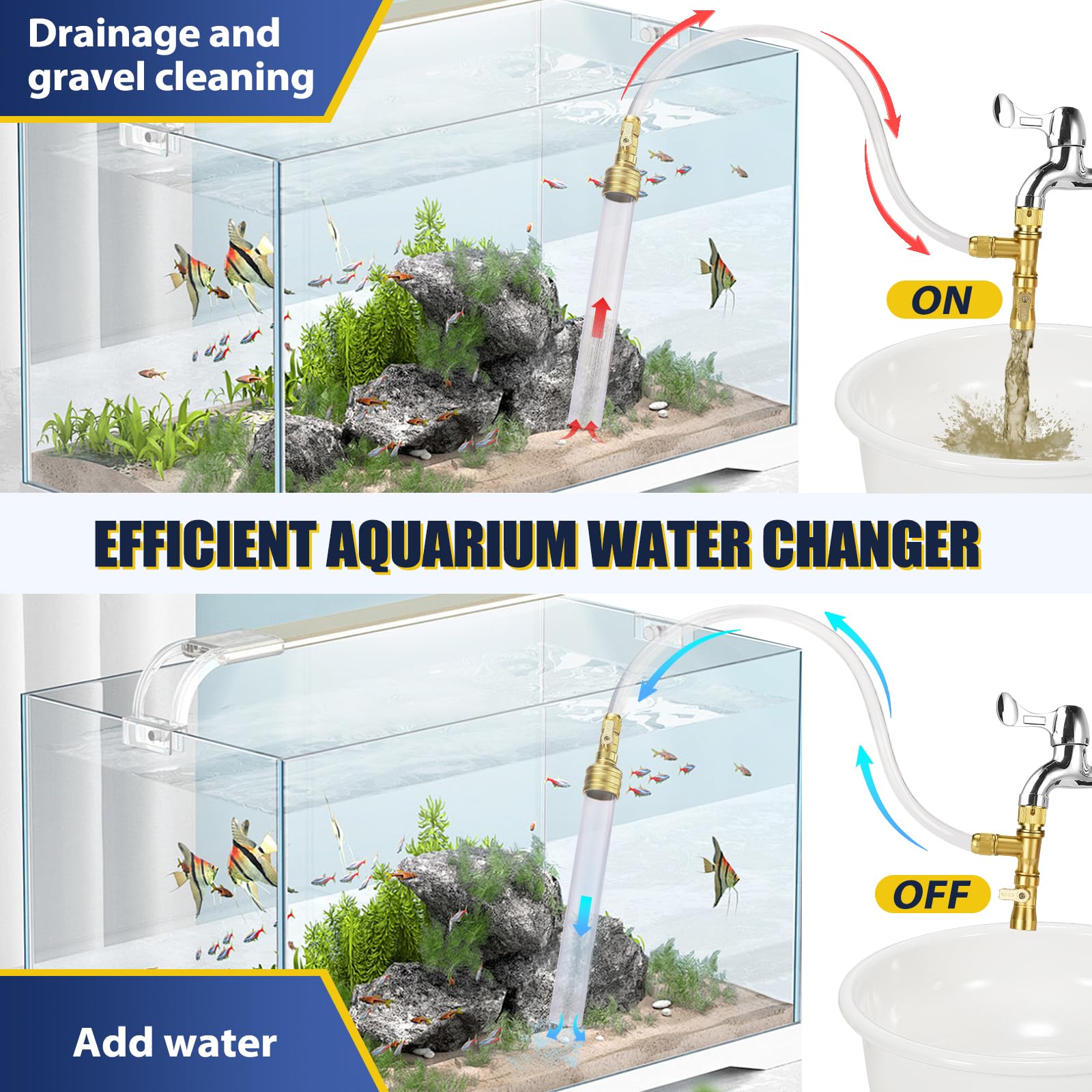 GADFISH water changer demonstrates quick pump setup for effortless tank maintenance.