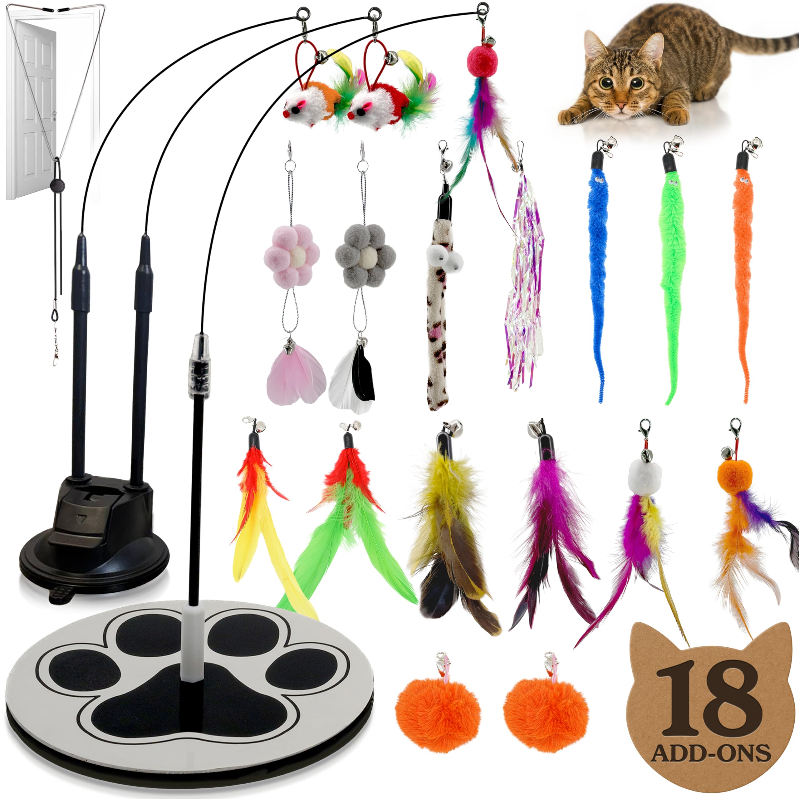 Gadgetsology 18pcs cat toys on floor base in action promoting active indoor play