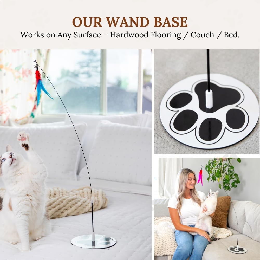 GADGETSOLOGY Feisty Feline Floor Base supports hands-free play on multiple surfaces.