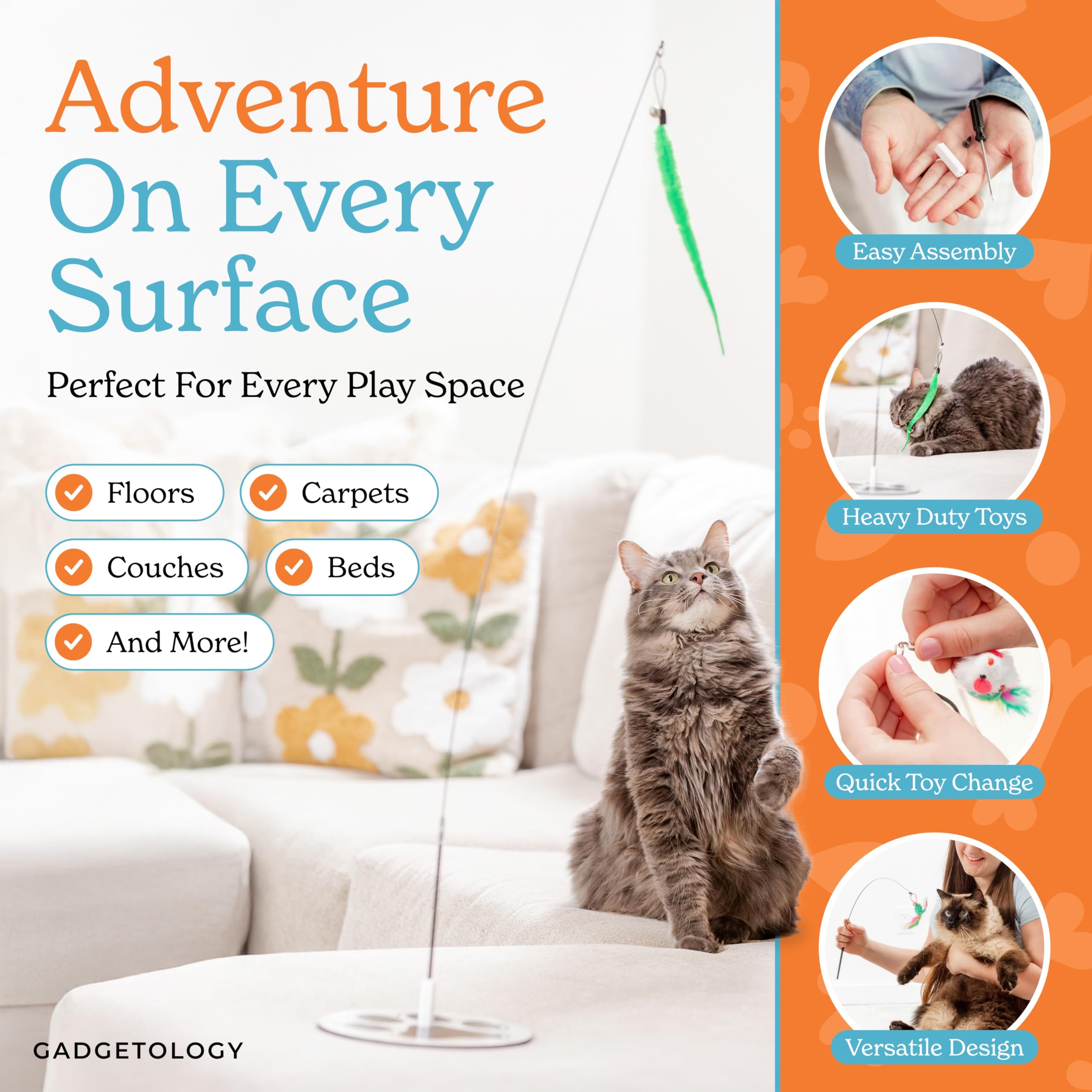 Gadgetsology self-play cat toy segment enabling independent exercise