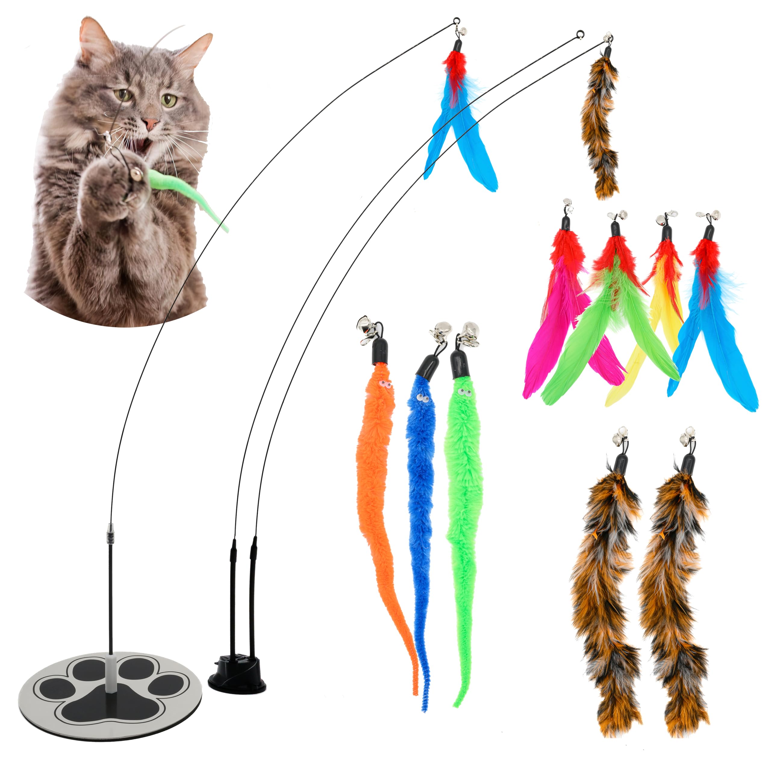 GADGETSOLOGY suction cup cat wand with feather attachments for engaging indoor cat play.