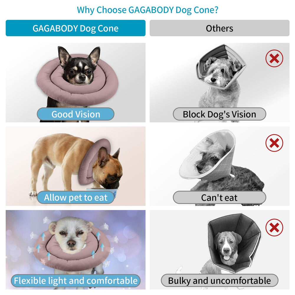 GAGABODY Elizabethan donut collar worn on a pet shows soft, gentle wear for recovery comfort.