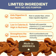 Gaines Family Farmstead ingredients close-up highlights pumpkin and sweet potato for fiber-rich digestion support.