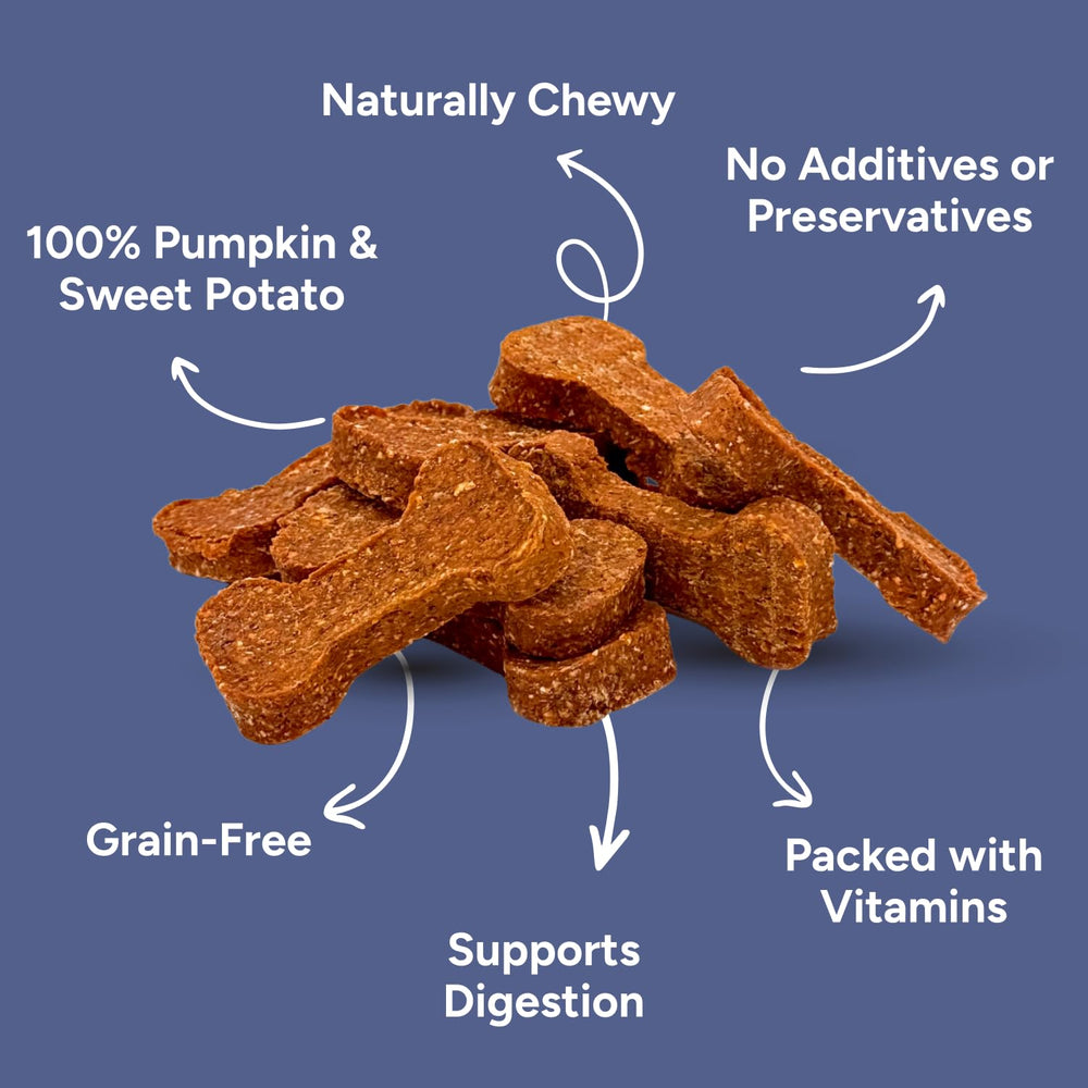 Gaines Family Farmstead texture close-up of chews emphasizes soft, grain-free, hypoallergenic treats.