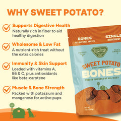 Gaines Family Farmstead Sweet Potato Dog Bones digestive health — supports fiber-rich digestion.