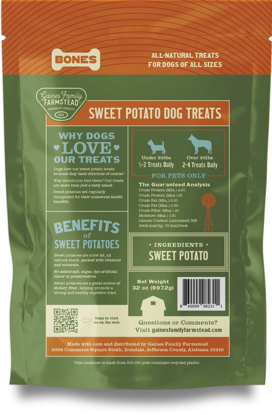 Gaines Family Farmstead Sweet Potato Dog Bones USA farm image — supporting local farmers.