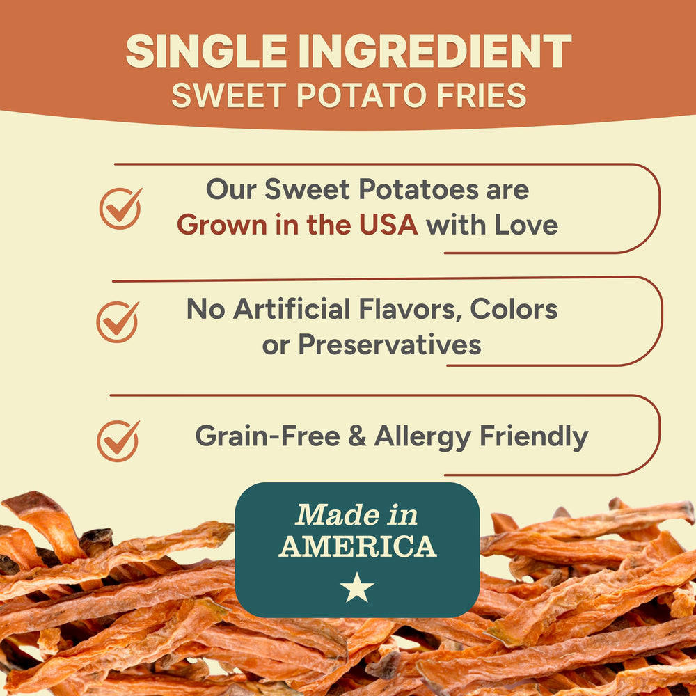 Gaines Family Farmstead Sweet Potato Fries in use: dog enjoying a crunchy, grain-free snack