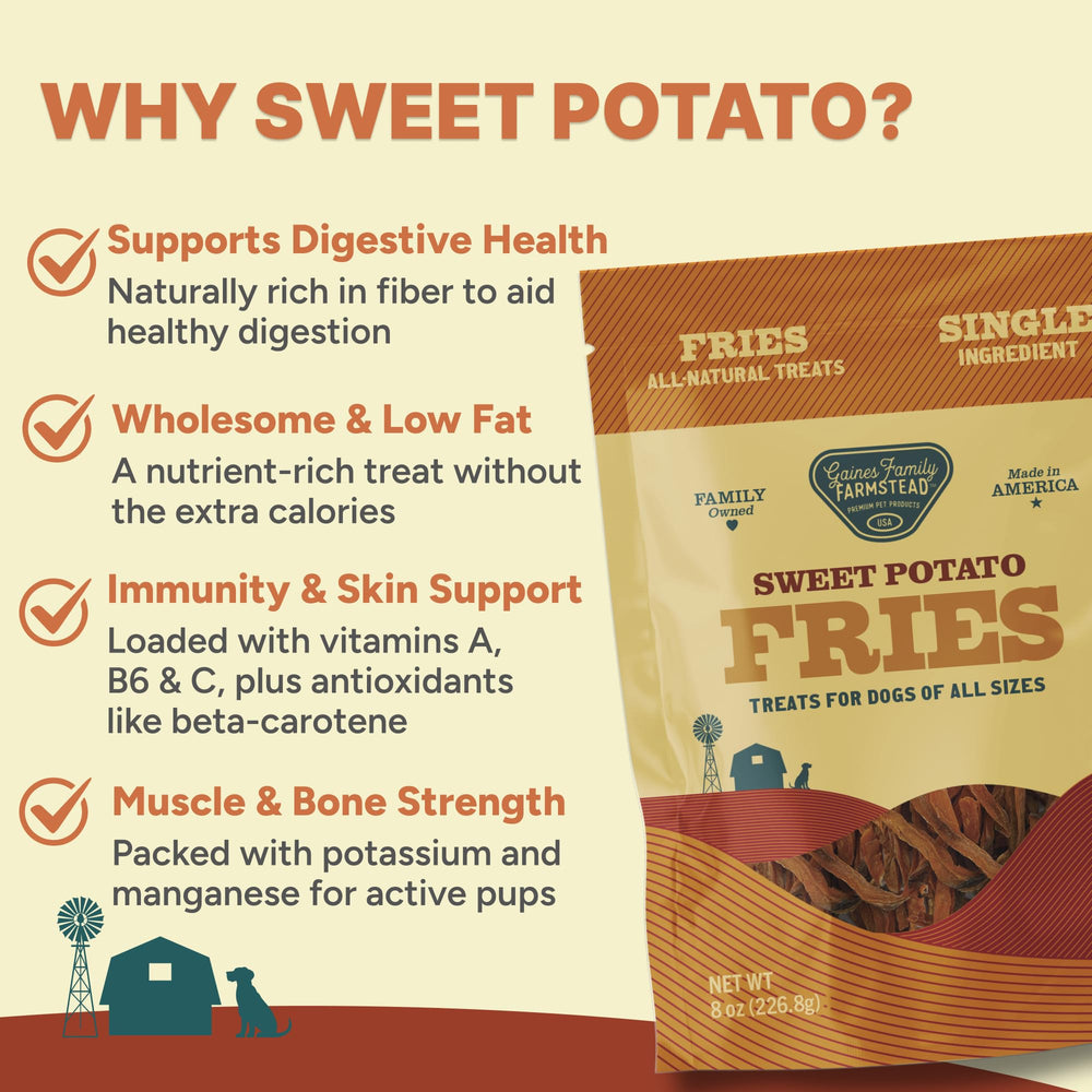 Gaines Family Farmstead fries ingredients: 100% real sweet potatoes, no grains