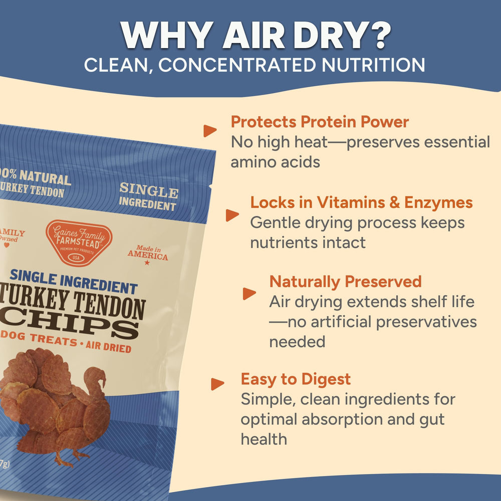Gaines Family Farmstead turkey tendon chips training-portion demonstrates easy-to-break rewards