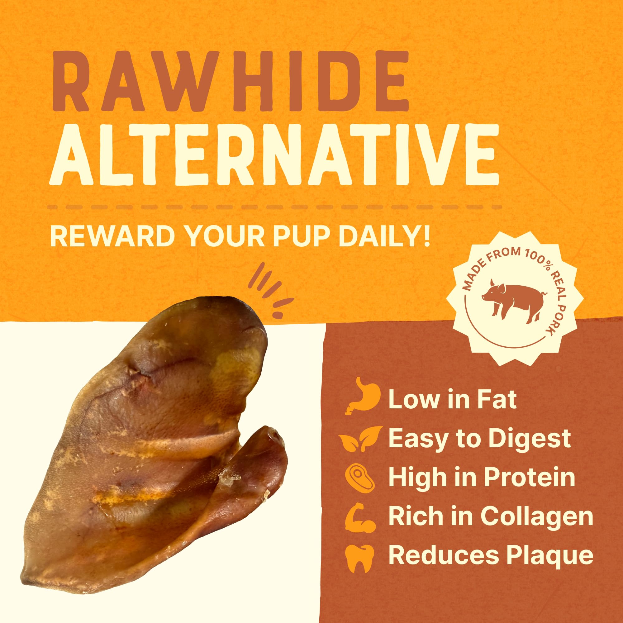 Gaines Pet Pig Ears dental-health-chews image shows plaque-reducing chewing benefits.