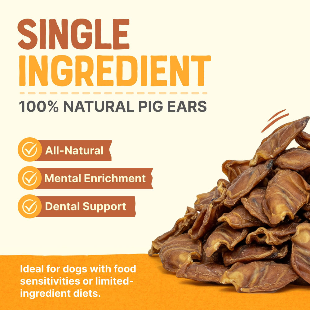 Gaines Pet Pig Ears single-ingredient natural-dog-treat image emphasizes pork-only nutrition.