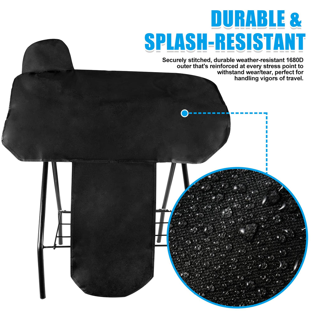 GAITWIN saddle cover side view with elastic corner strap for full-size saddles.