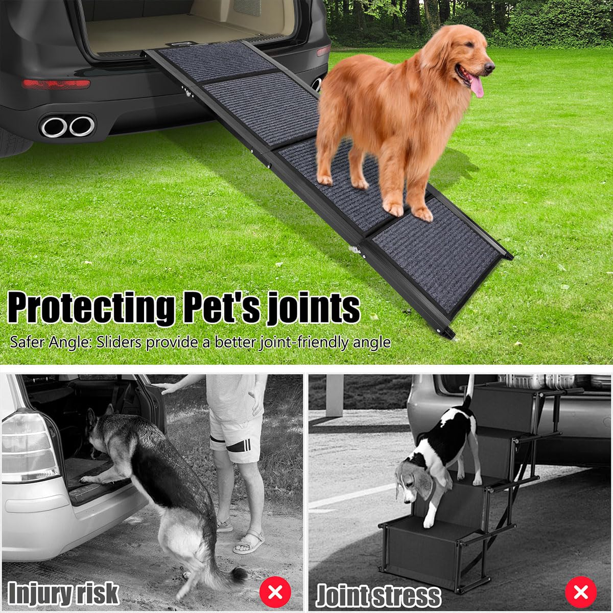 GaliGali dog ramp wide deck at 17.3 inches for larger dogs