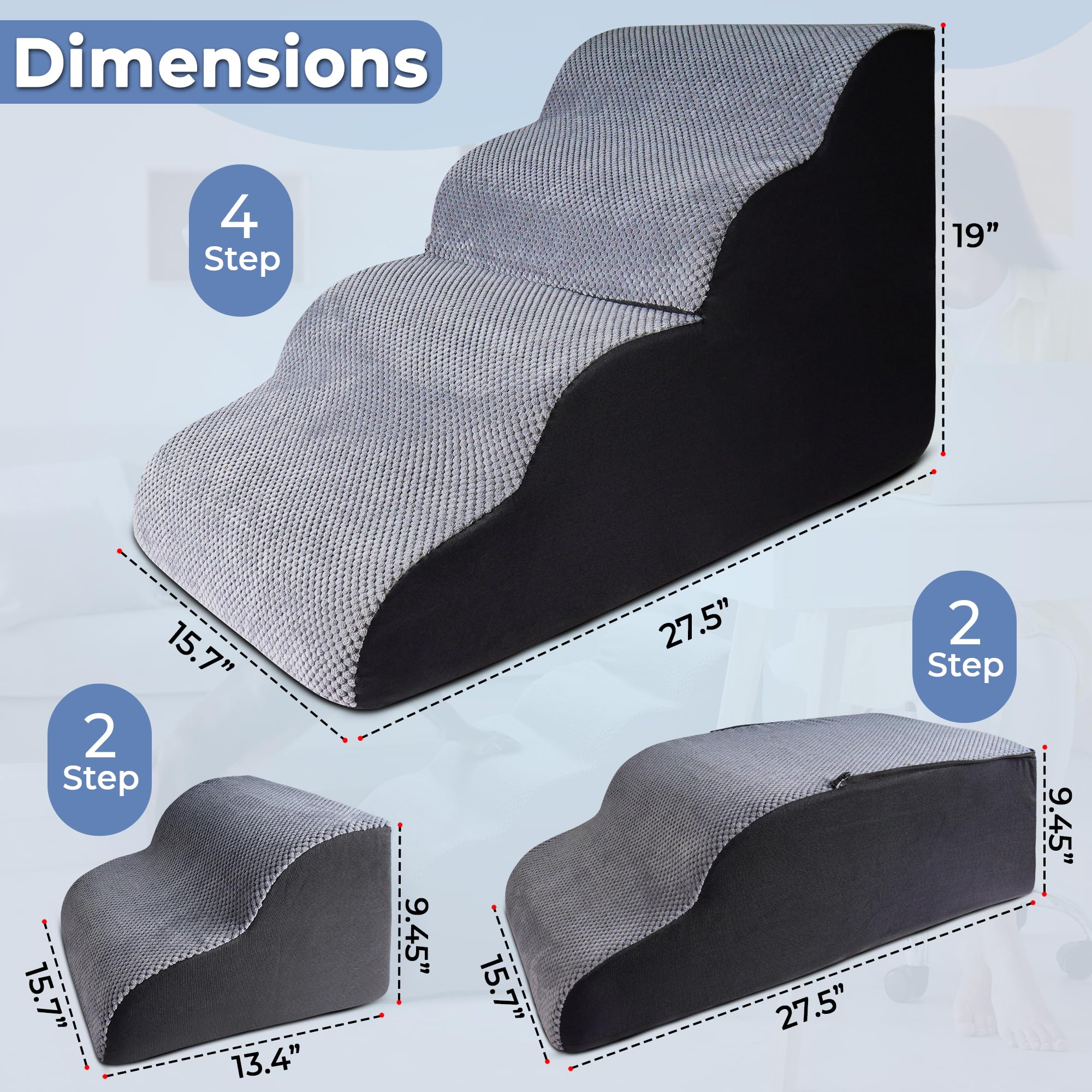 Galleyby 4 Steps Pet Stairs 19-inch height aids climbing onto beds safely.