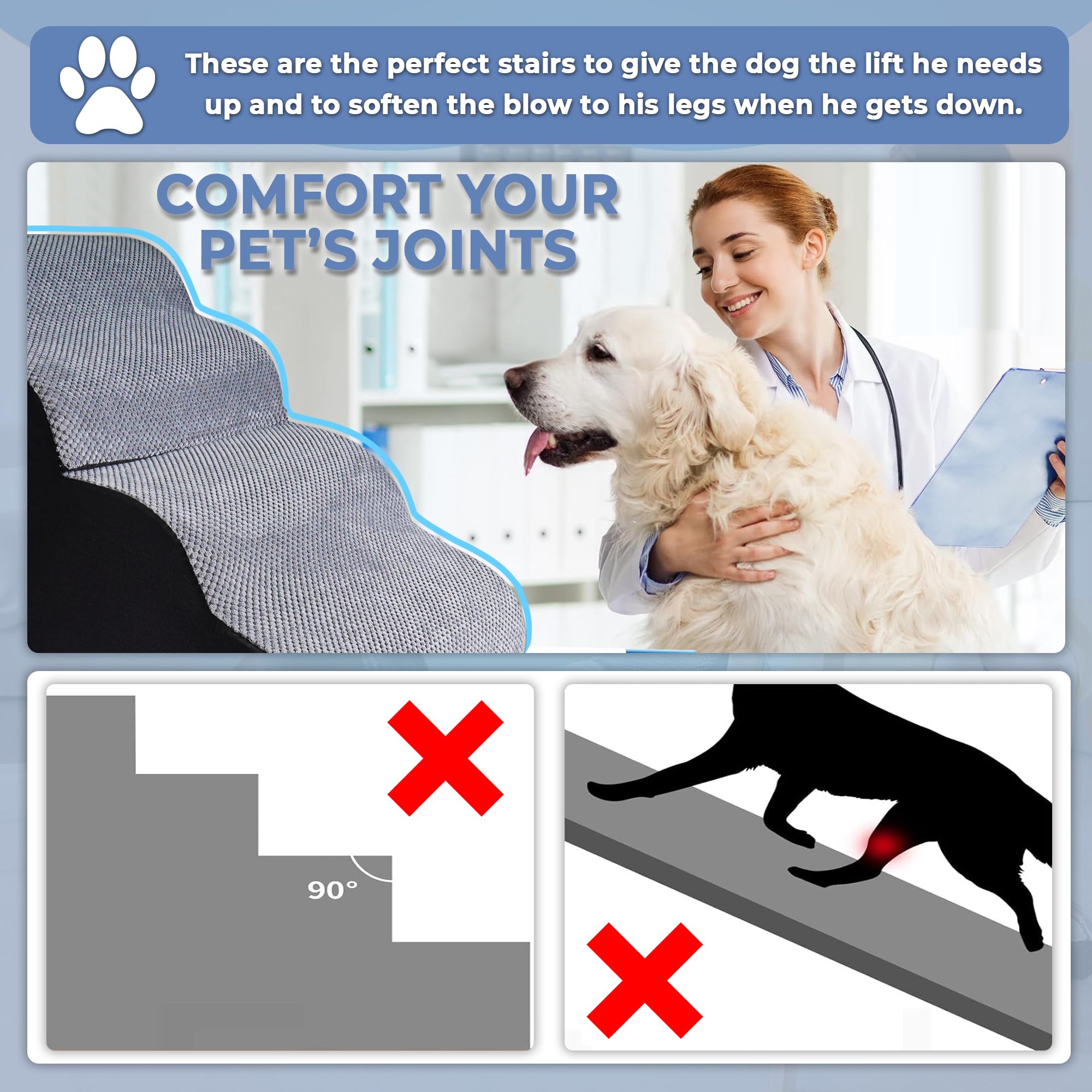 Galleyby 4 Steps Pet Stairs removable cover simplifies cleaning.