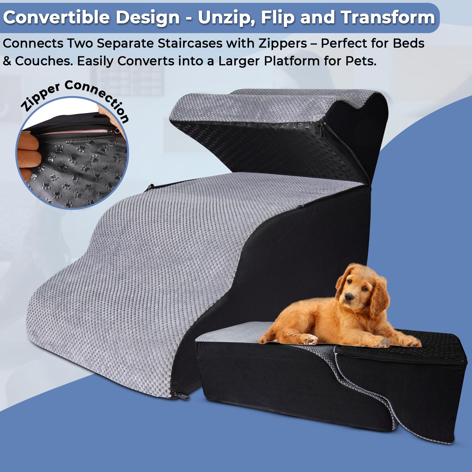 Galleyby 4 Steps Pet Stairs machine-washable cover keeps paws clean.