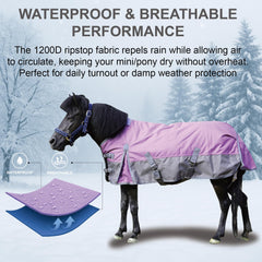 Gallopoff waterproof-breathable outer-shell shields ponies from rain and wind during turnout.