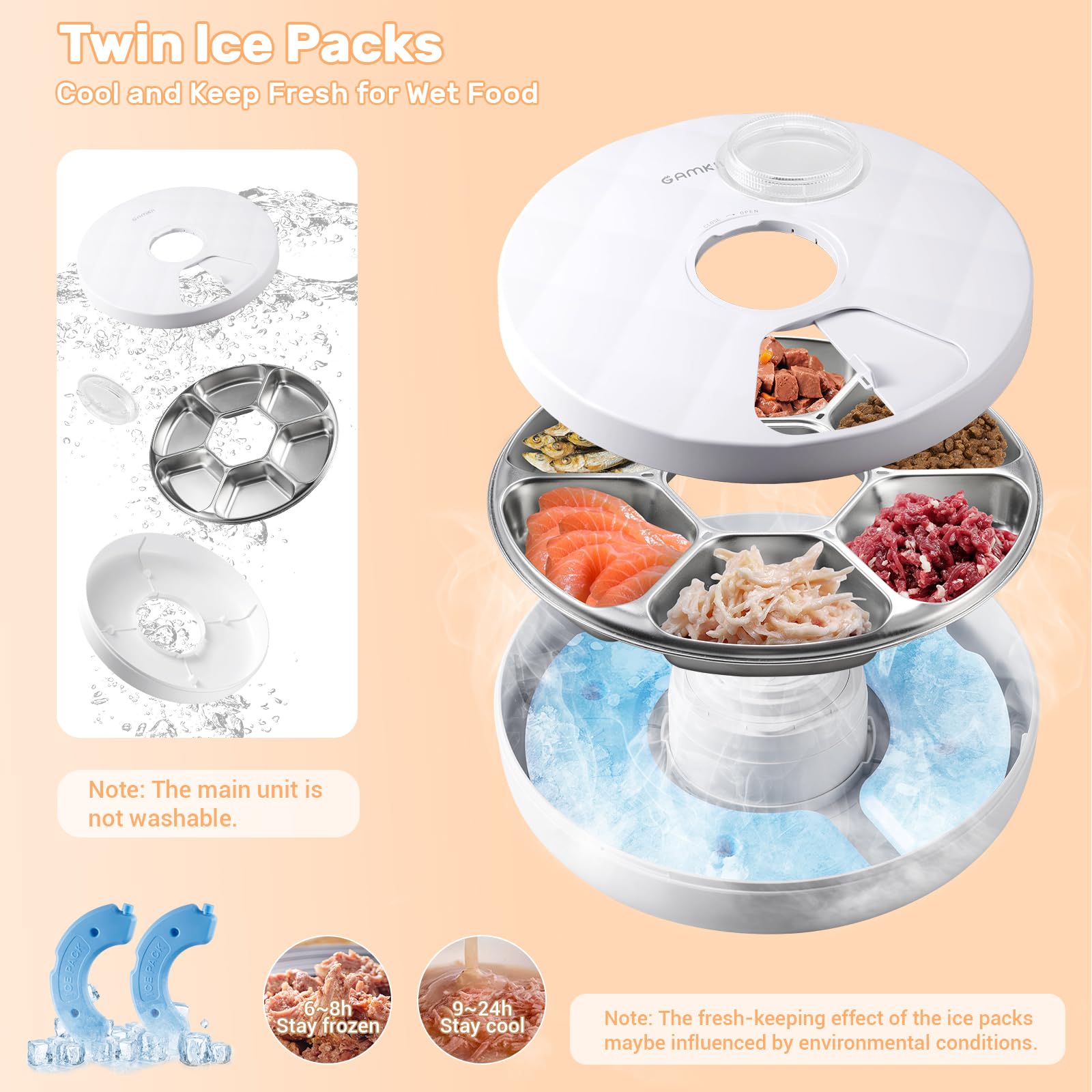 GAMKII automatic cat feeder rotatable cover keeps pests and extra bites away