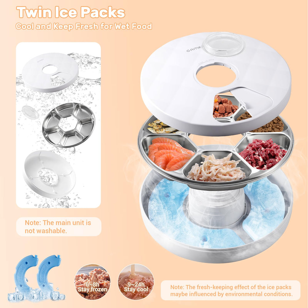 GAMKII automatic cat feeder rotatable cover keeps pests and extra bites away