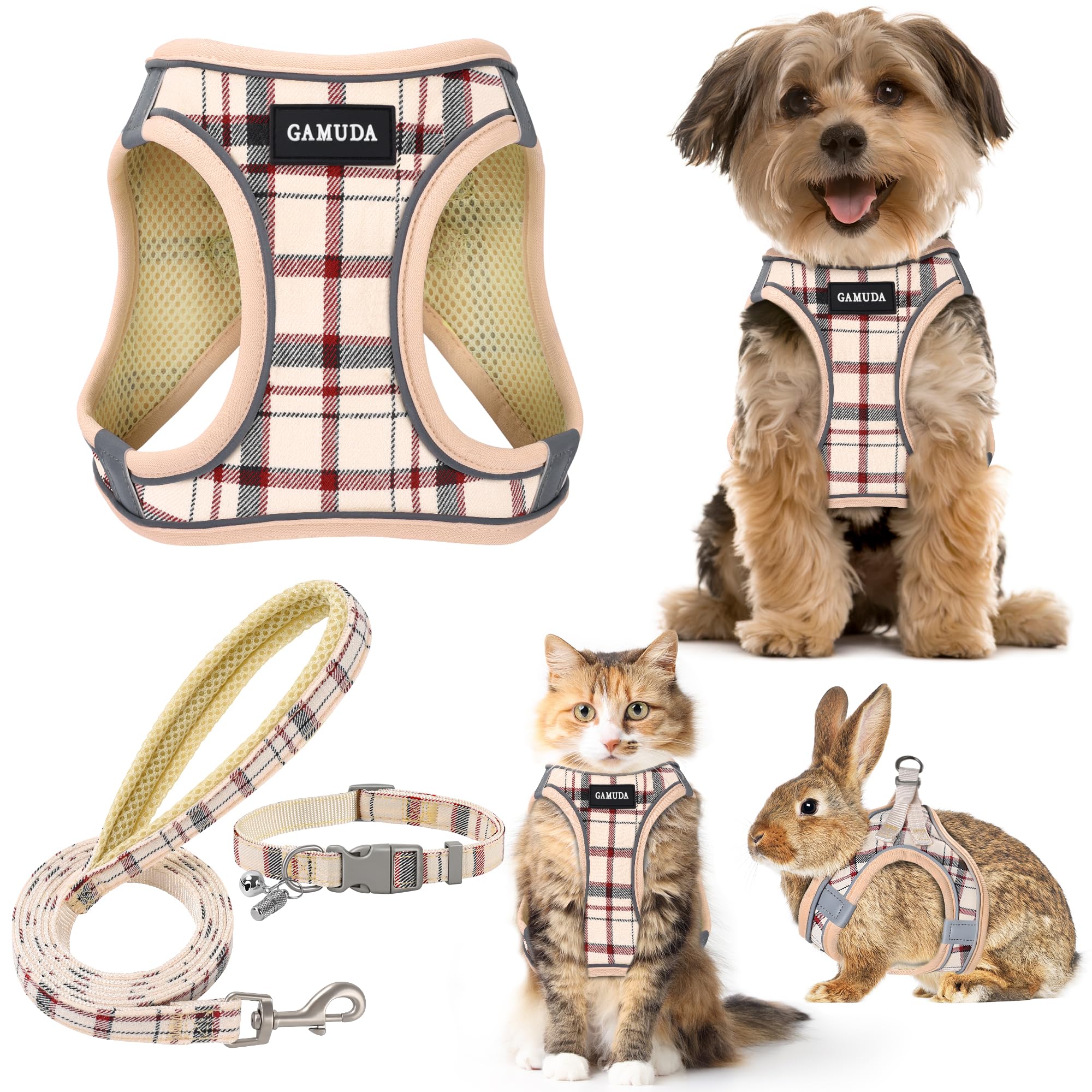 GAMUDA small dog harness beige step-in shows easy on-and-off for daily walks