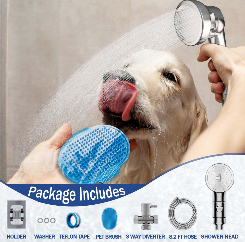 Ganciu 8.2-foot hose provides flexible reach for indoor dog washing.
