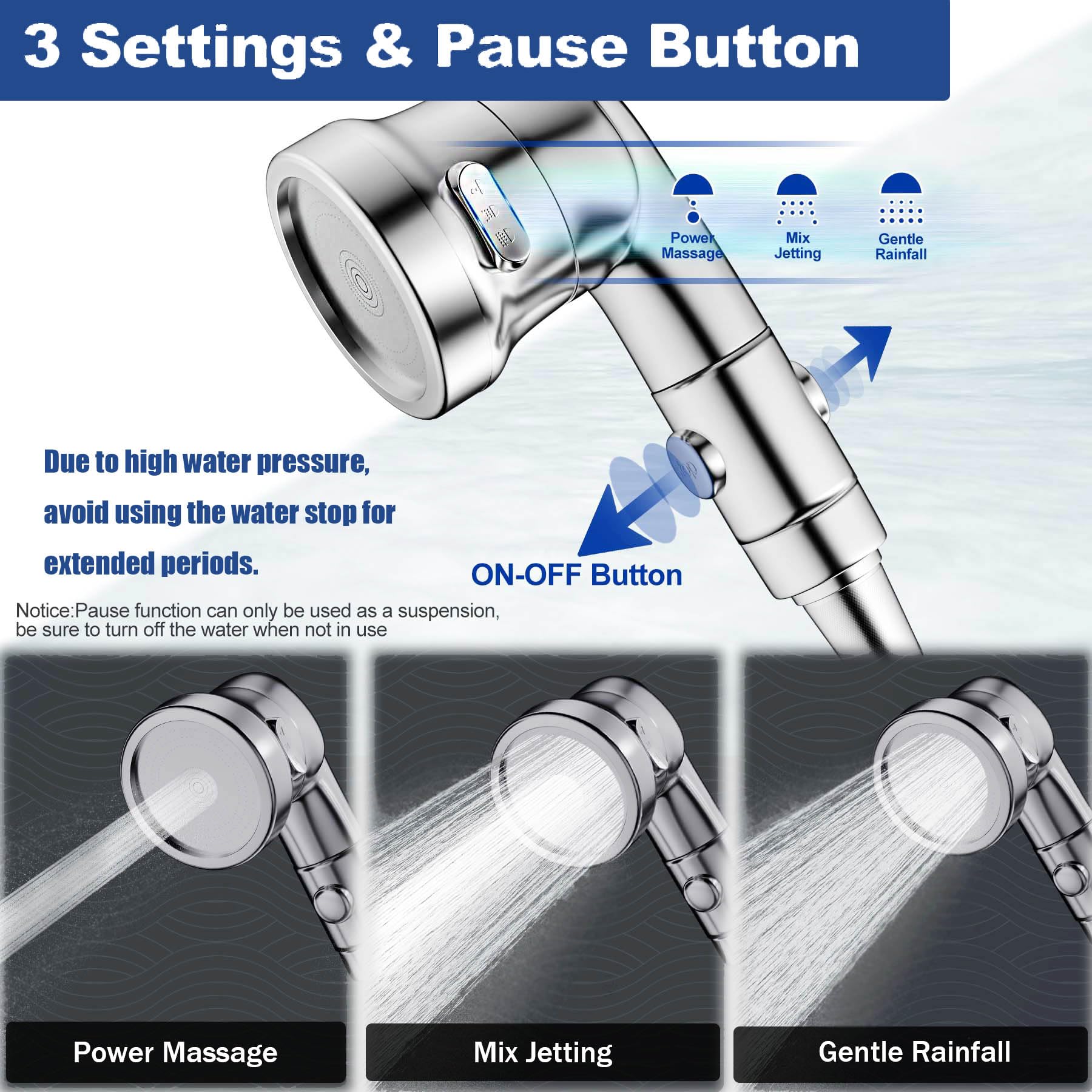 Ganciu three-way diverter allows quick mode switching during baths.