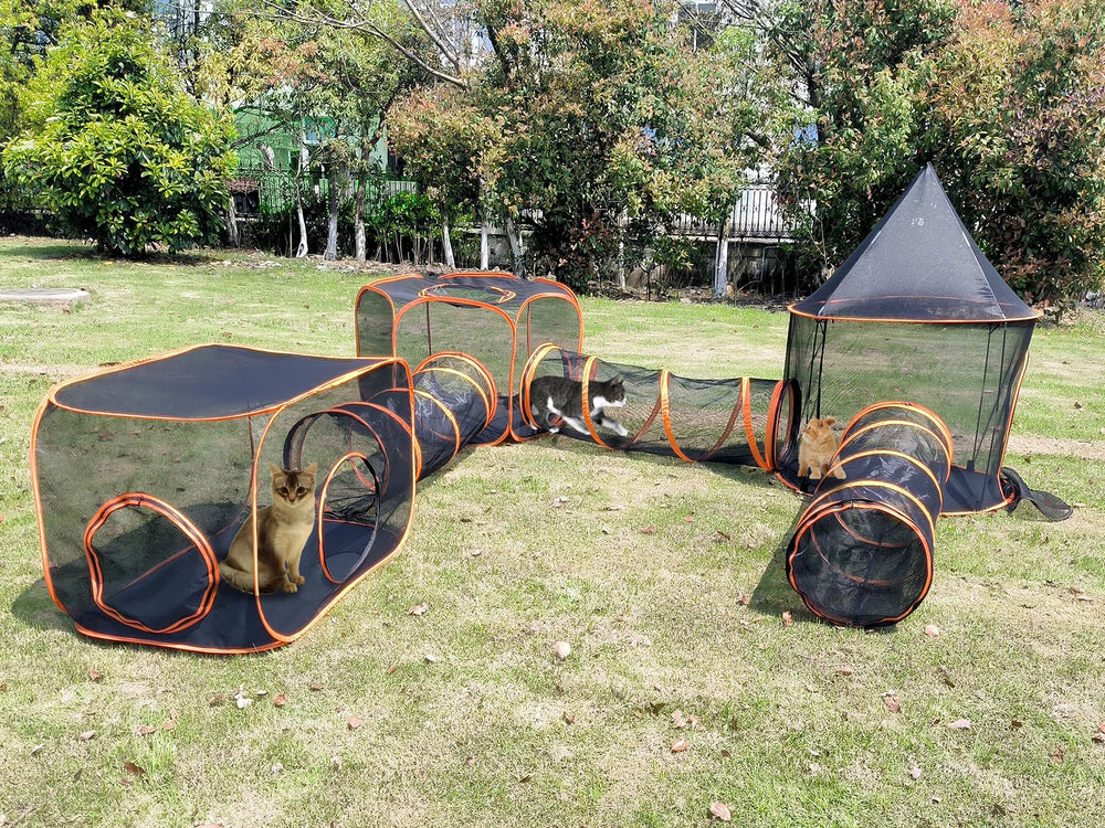 Gaorui 6 in 1 cat enclosure assembled, a safe outdoor play area for small pets.