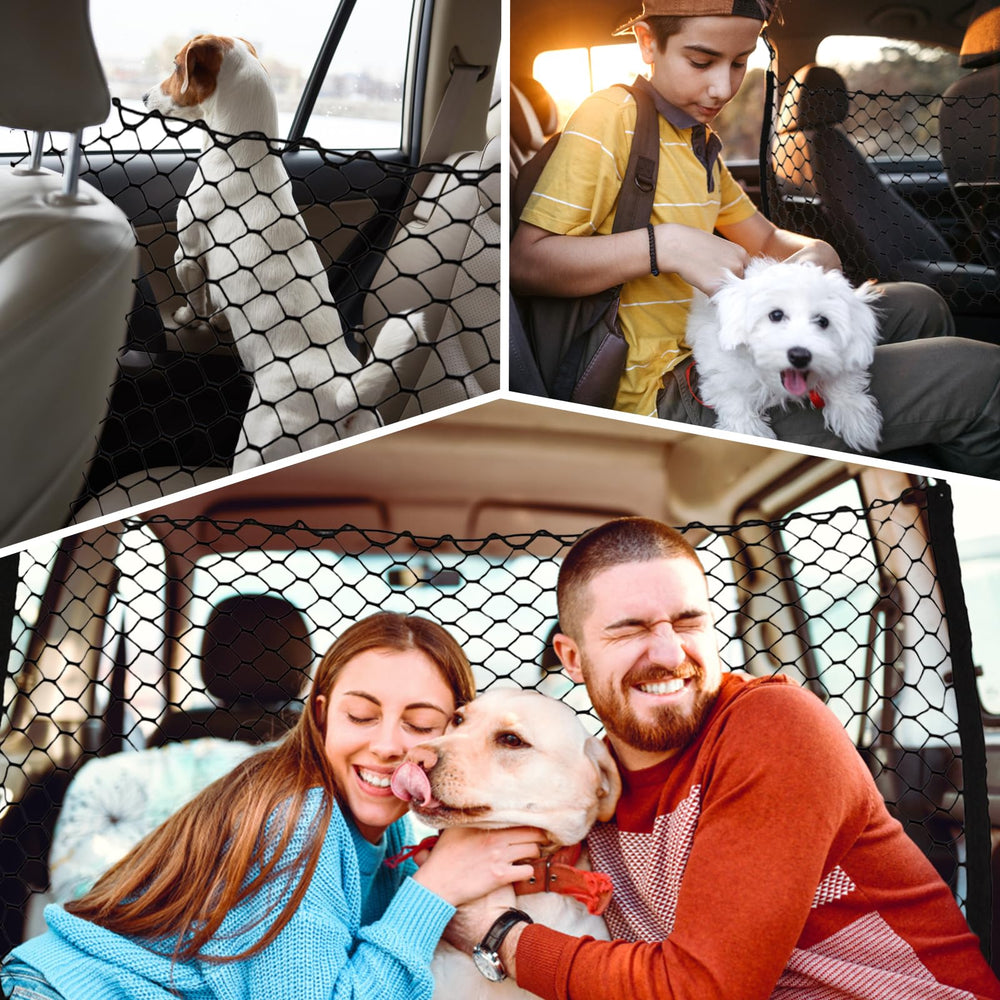 GAOSPD dog car net barrier adjustable bungee highlights flexible vehicle fit.